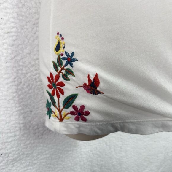 Johnny Was T-Shirt Floral Embroidered White S 100% Cotton Short Sleeve Boho Chic - Picture 6 of 13